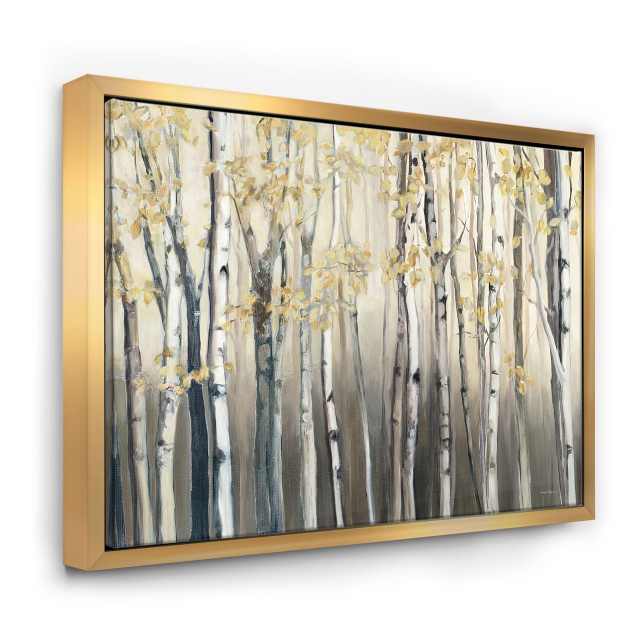 Designart - Golden Birch Forest I - Landscapes Canvas in Gold Frame